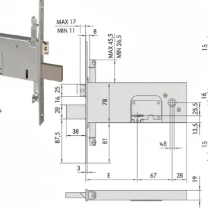 Serratura Triplice Da Infilare Per Fasce Doppia Mappa Mm.78 H 57357- - Mm.100 (57357100) - 1 Pezzi Cisa