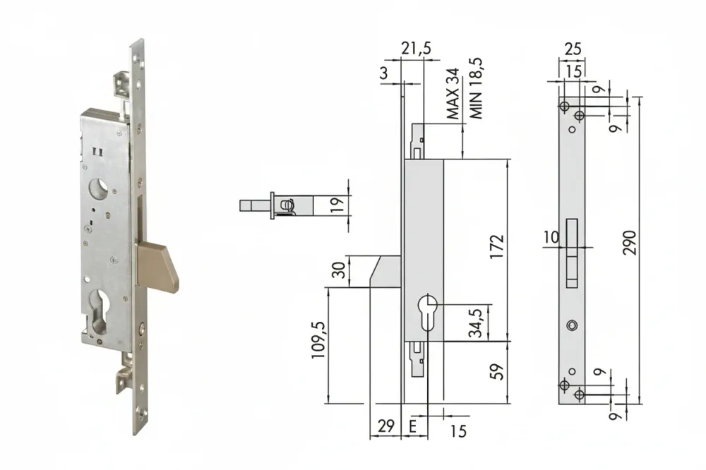 Serratura Triplice Da Infilare Per Montanti Solo Catenaccio 46820 Mm.30 (46820300) Cisa