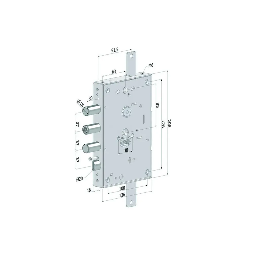Serratura Triplice P/Porte Blindate Cilindro Europeo Revers.Int.37 265 - (2651SCR0337CXX)