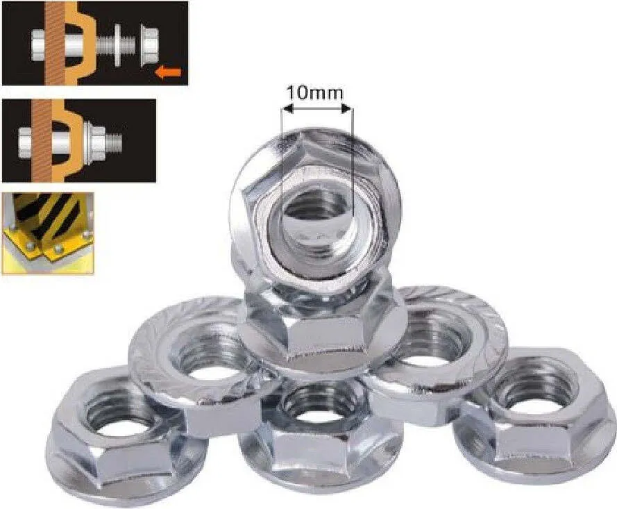 Set 10pz Dado Esagonale Flangiato Dadi Di Serraggio M10 Bulloni Vite 10mm 94925