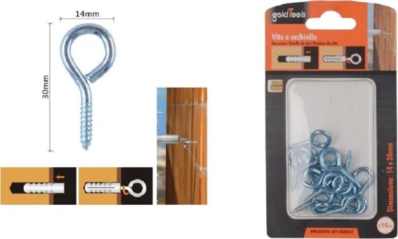 Set 16pz Viti Vite Occhiello Gancio Chiuso 14x30mm Filettatura Per Legno 90719