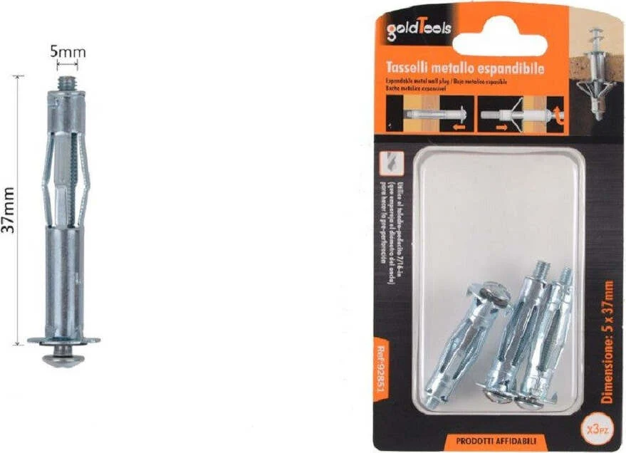 Set 3pz Tasselli Metallici Espandibili Viti Espansione Stile I 5 X 37 Mm 92851