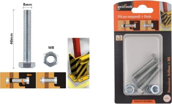Set 3pz Vite Viti Per Esterno Testa Esagonali 8 X 40 Mm Con Dadi Dado M8 90921