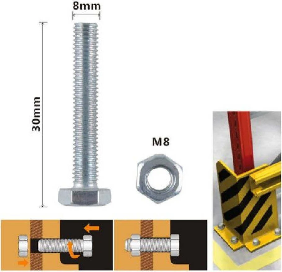 Set 3pz Vite Viti Per Esterno Testa Esagonali 8 X 30 Mm Con Dadi Dado M8 90920