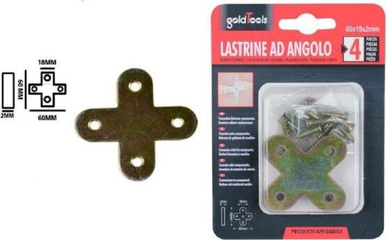 Set 4pz Lastrina Lastrine Ad Angolo Forma X 60x18x2mm Con Viti Per Mobili 91232
