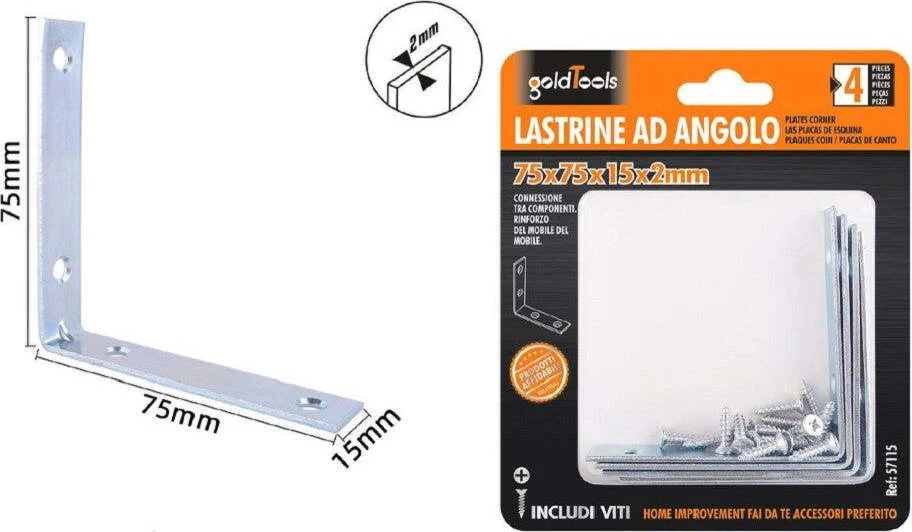 Set 4pz Lastrine Ad Angolo Lastrina Angolare 75x75x15x2 Mm Con Viti Mobili 57115