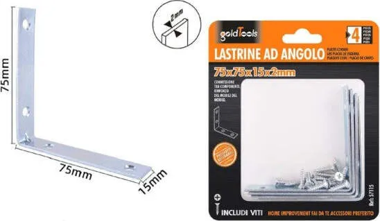 Set 4pz Lastrine Ad Angolo Lastrina Angolare 75x75x15x2 Mm Con Viti Mobili 57115