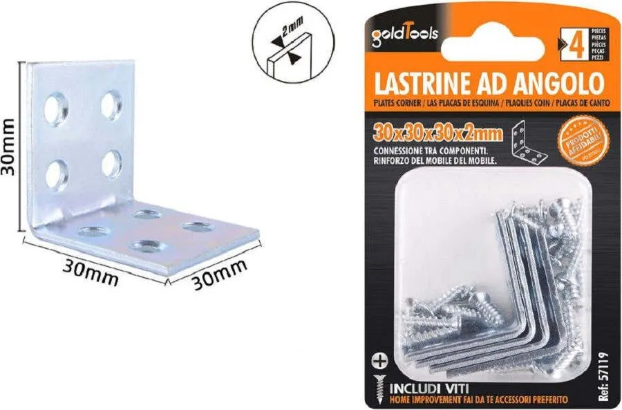 Set 4pz Lastrine Lastrina Ad Angolo Angolare 30x30x30x2mm Con Viti Mobili 57119