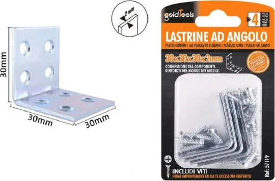 Set 4pz Lastrine Lastrina Ad Angolo Angolare 30x30x30x2mm Con Viti Mobili 57119