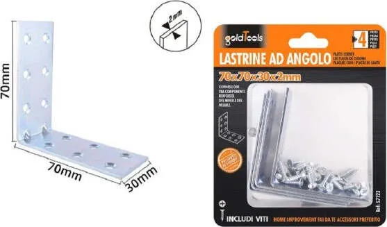 Set 4pz Lastrine Lastrina Ad Angolo Angolare 70x70x30x2 Mm Con Viti Mobili 57123