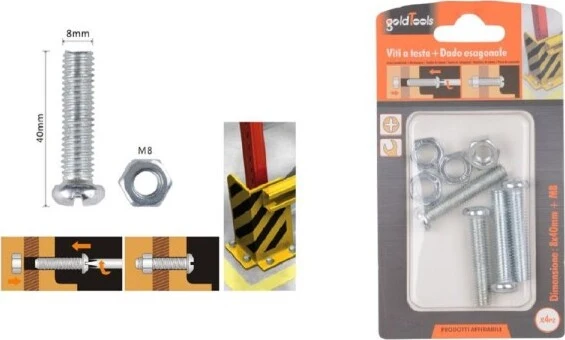 Set 4pz Viti Vite Testa Croce Tonda 8 X 40mm Con Dadi Dado Esagonale M8 90986