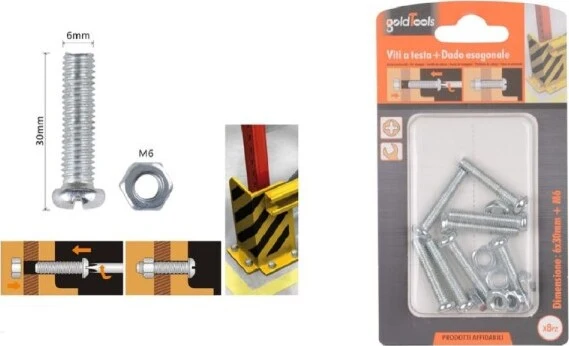 Set 8pz Viti Vite Testa Croce Tonda 6 X 30mm Con Dadi Dado Esagonale M6 90978
