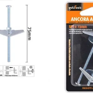 Set 2 Pz Ancora Farfalla Acciaio Con Dado E Rondella Tassello M4x75mm 57225