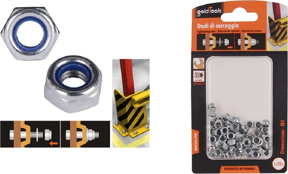 Set 55 Pz Dado Esagonale Dadi Di Serraggio M4 4mm Antiscivolo Bulloni Viti 93338