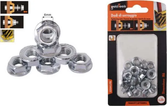 Set 25 Pz Dado Esagonale Flangiato Dadi Di Serraggio M6 Bulloni Vite 6mm 94923