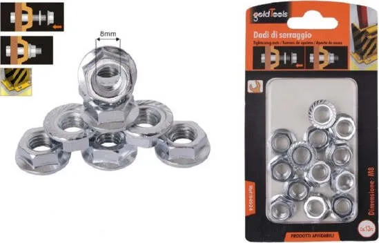 Set 13 Pz Dado Esagonale Flangiato Dadi Di Serraggio M8 Bulloni Vite 8mm 94924