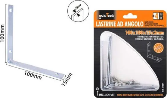 Set 4 Pz Lastrine Ad Angolo Lastrina Angolare 100x100x15x2 Mm Viti Mobili 57117
