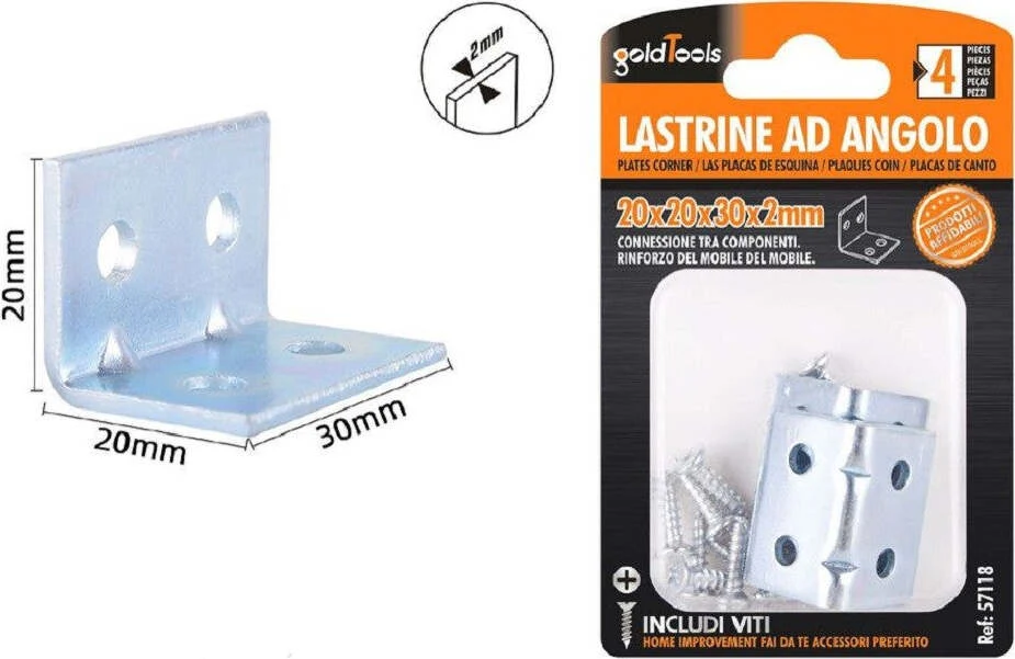 Set 4 Pz Lastrine Lastrina Ad Angolo Angolare 20x20x30x2mm Con Viti Mobili 57118