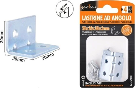 Set 4 Pz Lastrine Lastrina Ad Angolo Angolare 20x20x30x2mm Con Viti Mobili 57118