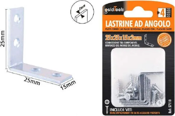 Set 4 Pz Lastrine Lastrina Ad Angolo Angolare 25x25x15x2mm Con Viti Mobili 57110