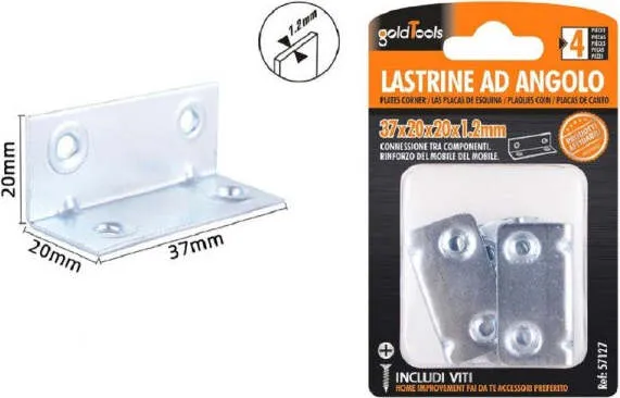 Set 4 Pz Lastrine Lastrina Ad Angolo Angolare 37x20x20x1.2 Mm Viti Mobili 57127