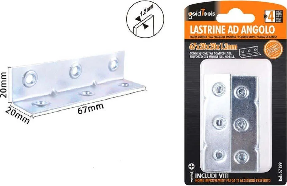 Set 4 Pz Lastrine Lastrina Ad Angolo Angolare 67x20x20x1.2mm Viti Mobili 57129