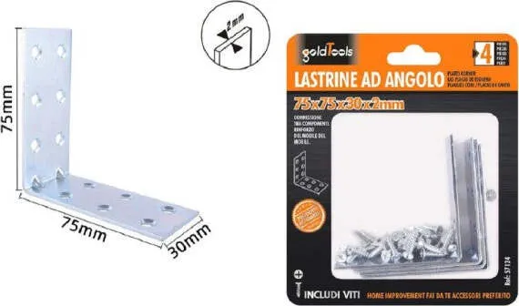 Set 4 Pz Lastrine Lastrina Ad Angolo Angolare 75x75x30x2mm Con Viti Mobili 57124