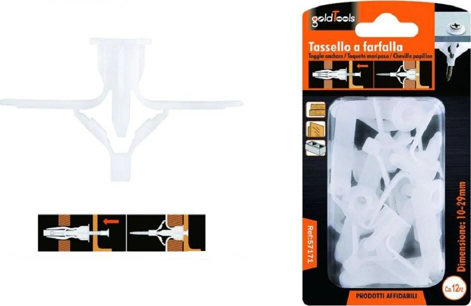 Set 12 Pezzi Tasselli Tassello Farfalla Espansione Molla 10-29mm Viti 57171