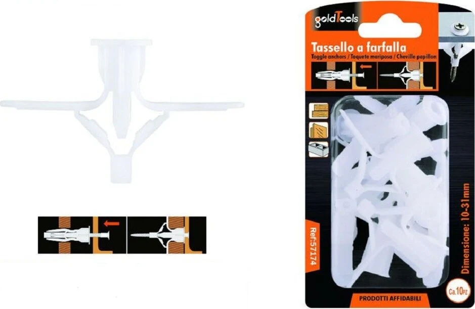 Set 10 Pezzi Tasselli Tassello Farfalla Espansione Molla 10-31 Mm Viti 57174