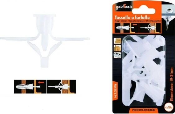 Set 10 Pezzi Tasselli Tassello Farfalla Espansione Molla 10-31 Mm Viti 57174