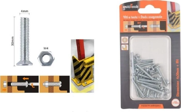 Set 18 Pezzi Viti Vite Testa Croce Piatta 4x30mm Con Dado Esagonale M4 90936