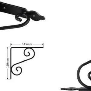 Set 2 Pz Reggimensola Supporto Staffa Angoliere Fantasia 145x110mm Nera 91276