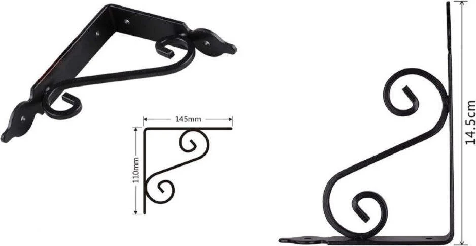 Set 2 Pz Reggimensola Supporto Staffa Angoliere Fantasia 145x110mm Nera 91276