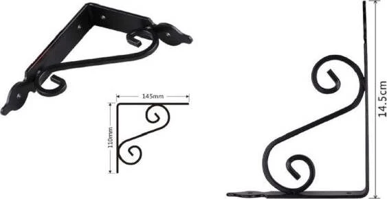Set 2 Pz Reggimensola Supporto Staffa Angoliere Fantasia 145x110mm Nera 91276