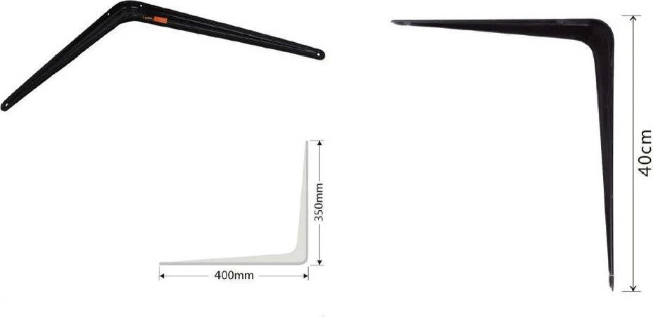 Set 2 Pz Reggimensola Supporto Staffa Triangolo Mensola Metallo 40 Cm Nero 91275