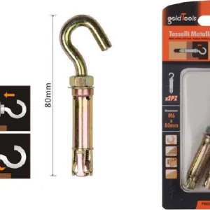 Set 2 Pz Tasselli Metallici Con Gancio Bulloni M6x80mm Accessori Minuteria 91044