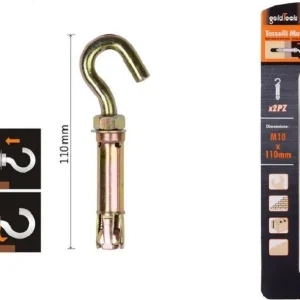 Set 2 Tasselli Metallici Con Gancio Bulloni M10x110mm Accessori Minuteria 91046