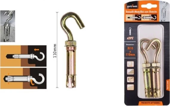 Set 2 Tasselli Metallici Con Gancio Bulloni M10x110mm Accessori Minuteria 91046