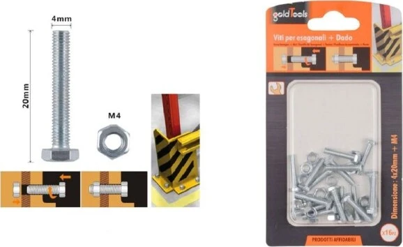 Set 16 Pz Vite Viti Per Esterno Testa Esagonali 4x20 Mm Con Dadi Dado M4 90905