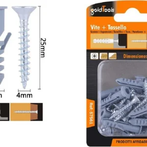 Set 20 Pz Viti Vite Croce 4x25mm + Tasselli Con Alette Tassello M6 Fischer 57561