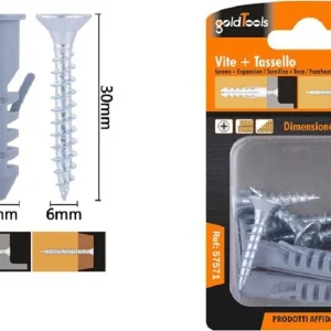 Set 6 Pz Viti Vite Croce 6x30mm + Tasselli Con Alette Tassello M10 Fischer 57571
