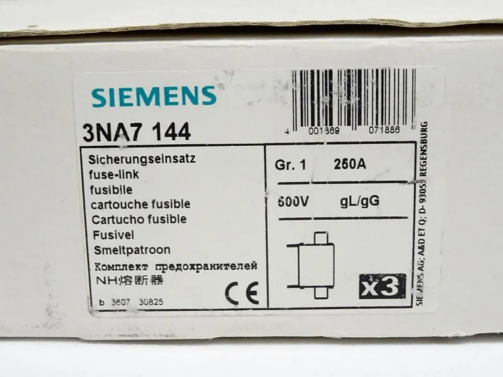 Siemens 3NA7144 Sicherungseinsatz 250A NH1-gL/gG / Inhalt : 3 Stück / Neu OVP