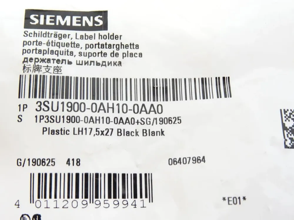 Siemens 3SU1900-0AH10-0AA0 Schildträger / Inhalt : 10 Stück / Neu OVP versiegelt