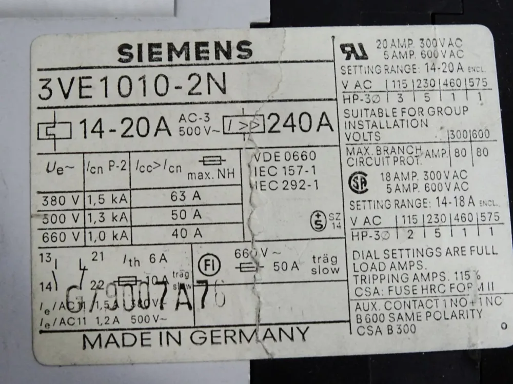 Siemens 3VE1010-2N Motorschutzschalter