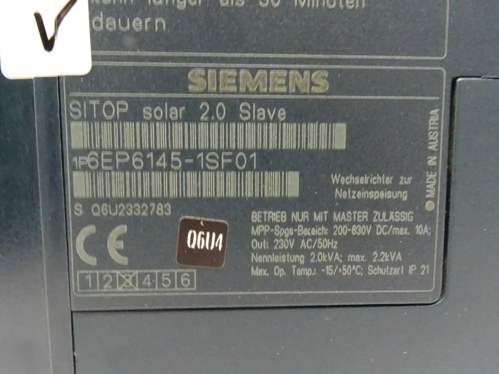 Siemens 6EP6145-1SF01 Wechselrichter SITOP solar 2.0 Slave 6EP6 145-1SF01