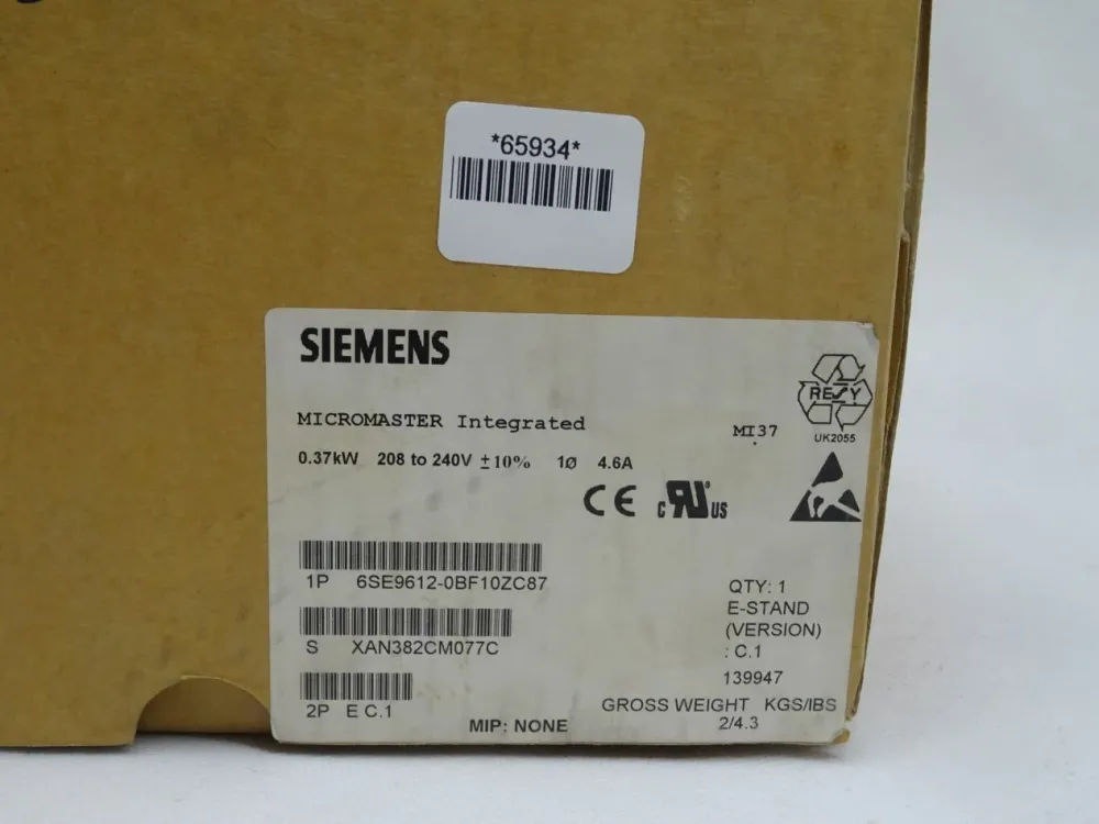 Siemens 6SE9612-0BF10ZC87 Micromaster 6SE9 612-0BF10ZC87