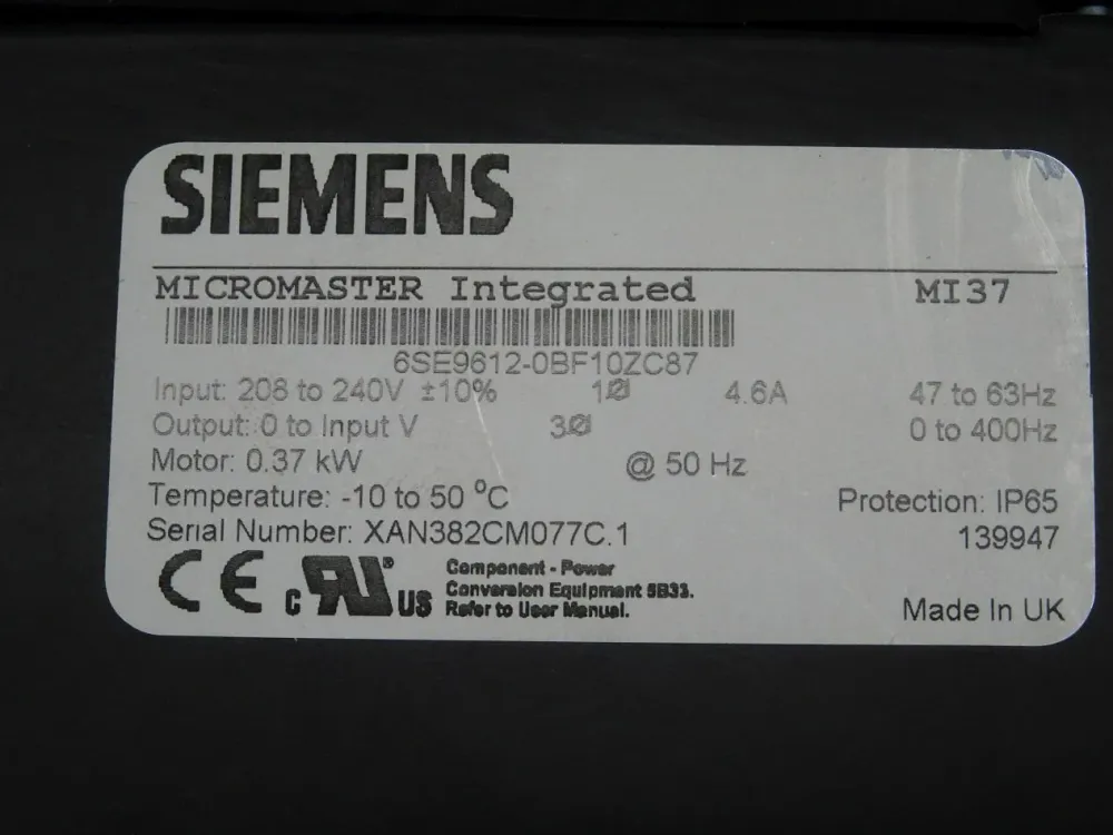 Siemens 6SE9612-0BF10ZC87 Micromaster 6SE9 612-0BF10ZC87