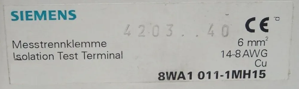 Siemens 8WA1011-1MH15 / 8WA1 011-1MH15 1 Stück Messtrennklemme 66mm² 14-8AWG NEU
