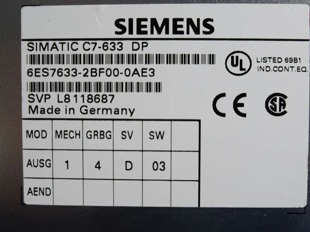 Siemens Simatic C7-633 DP 6ES7633-2BF00-0AE3 6ES7 633-2BF00-0AE3