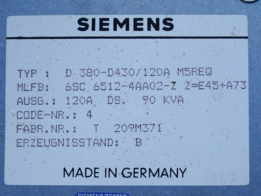 Siemens Simodrive 650 Transistor-Pulsumrichter 6SC6512-4AA02-Z E45+A73